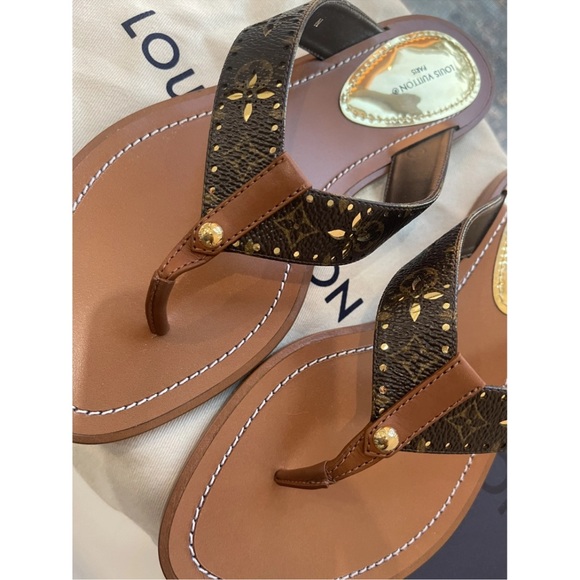 BRAND NEW LOUIS VUITTON sunny flat thong sandal Sz 37 6.5 US flip flops leather - Picture 1 of 8